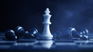 Banner _ Peça de xadrez em pé com outras derrubadas - Psicologia no Esporte